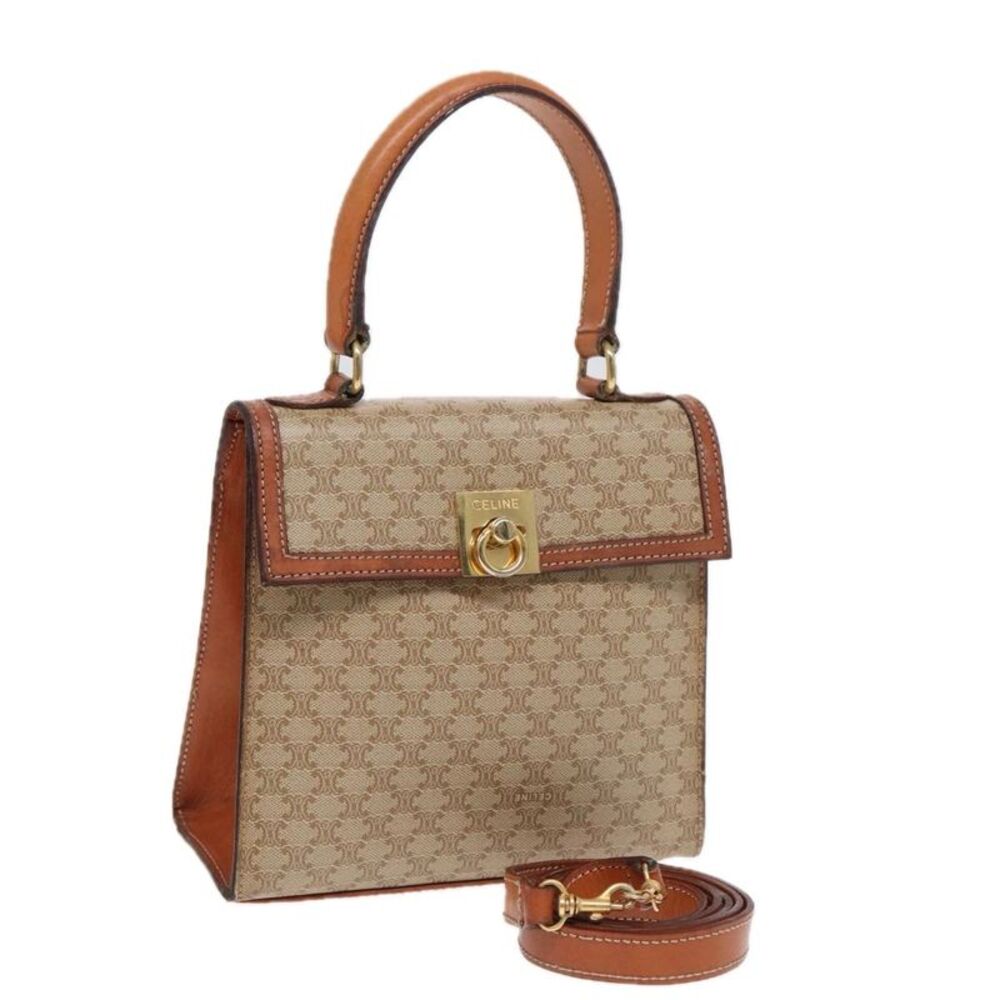 Celine Vintage Macadam Handbag Canvas And Leather Beige Canvas Handbag - Picture 1 of 16